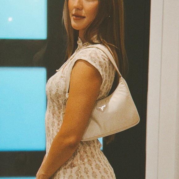 Re-Nylon Prada Re-Edition 2000 mini bag Cream Shoulder Bag with Signature Logo - Picture 12 of 12